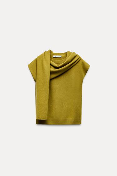 PLETEN TOP VE STYLU TKU 100% VLNA - Olivov zelen od Zara