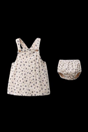 Zara CORDUROY PINAFORE DRESS AND FLORAL UNDERWEAR - Ecru - Image 0