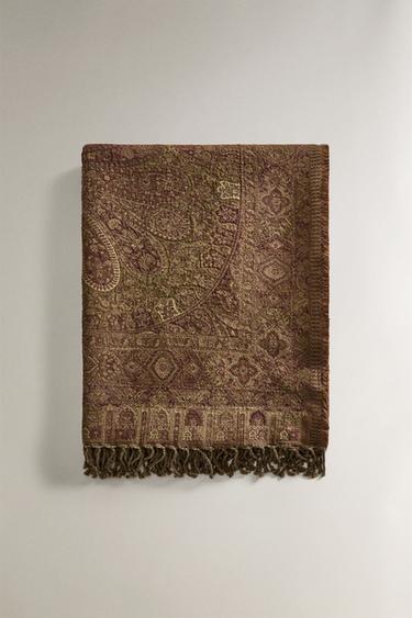 PAISLEY JACQUARD THROW - Green by Zara
