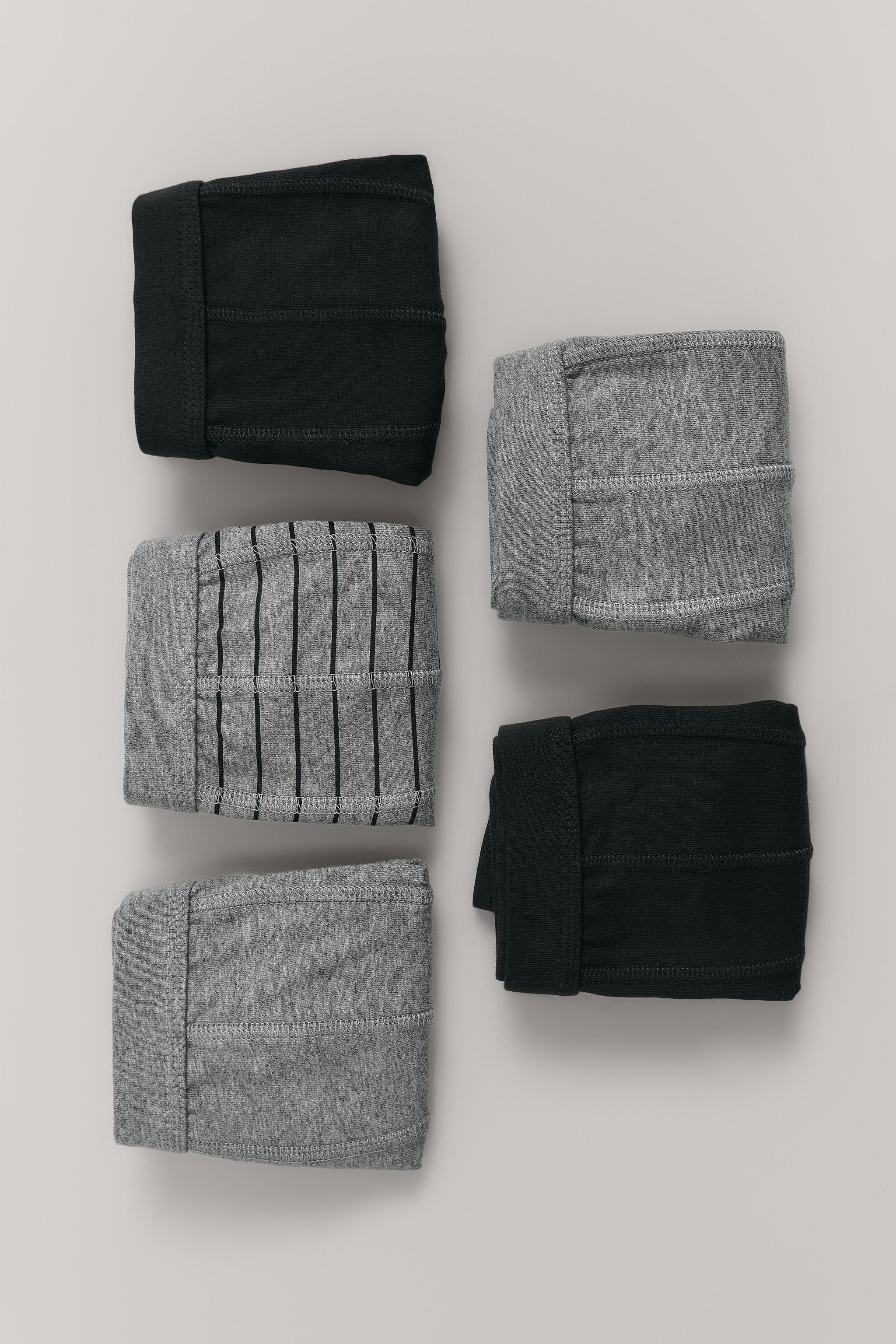 KIDS 6-14 YEARS / FIVE-PACK STRIPED AND SOLID BOXER BRIEFS — charcoal gray