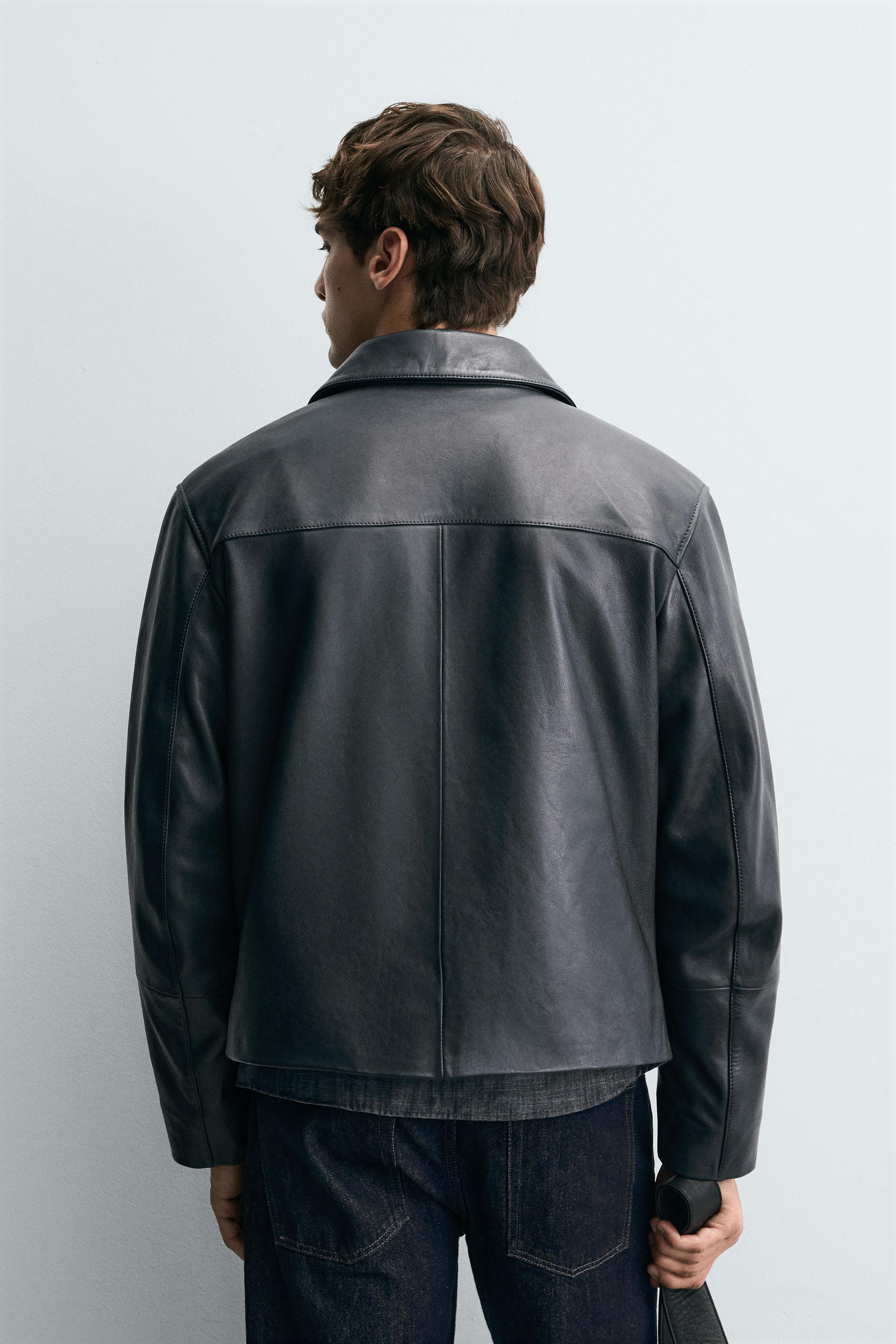 ボクシーフィットレザー ジャケット - ネイビーブルー | ZARA