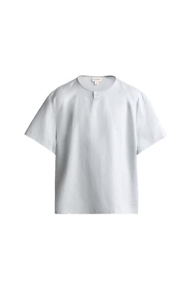 CHEMISE À COL TUNISIEN EN CHANVRE ET COTON - Bleu ciel de Zara