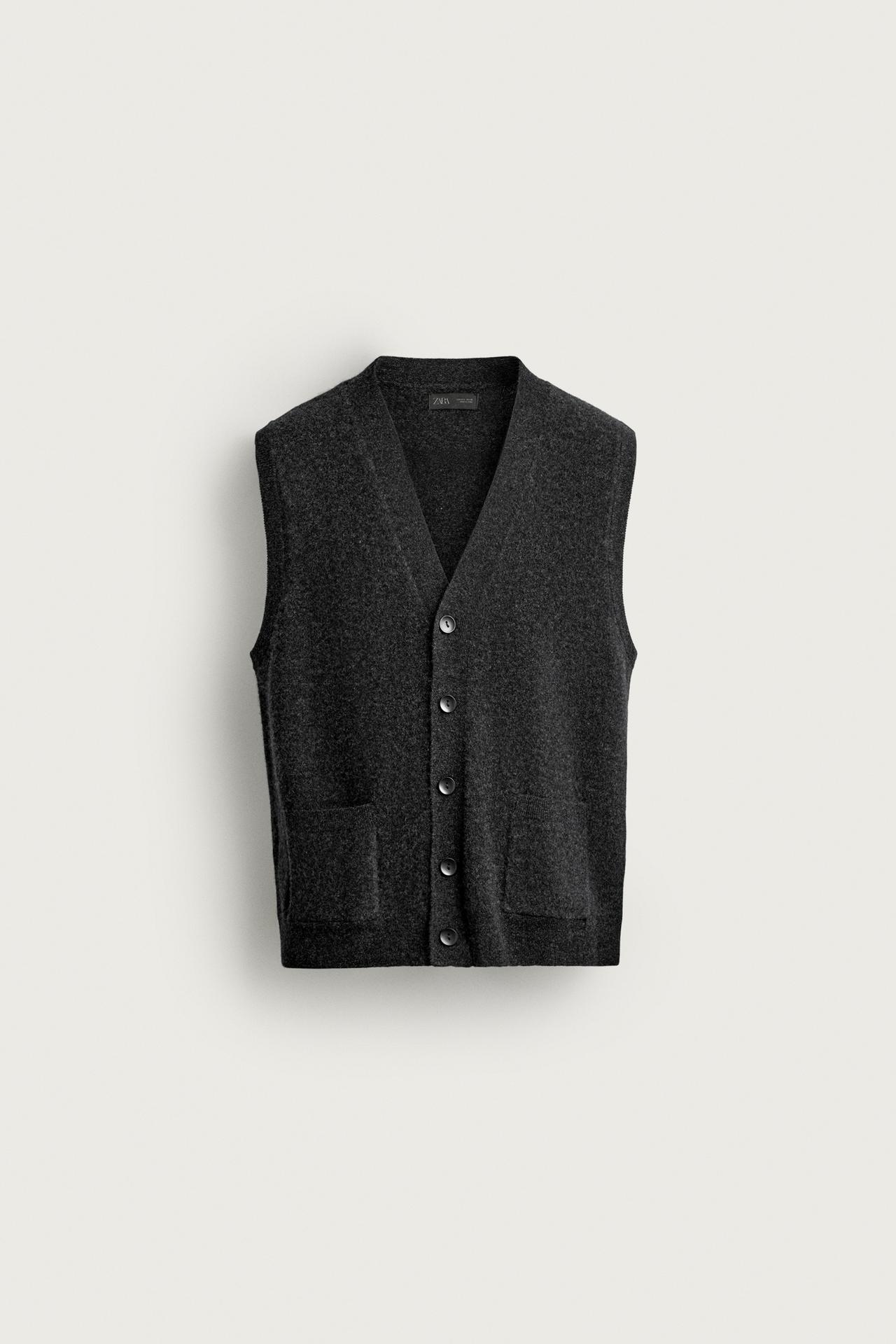 100% WOOL KNIT VEST — Dark gray