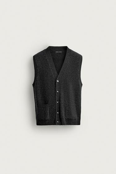 100% WOOL KNIT VEST — Dark gray 1