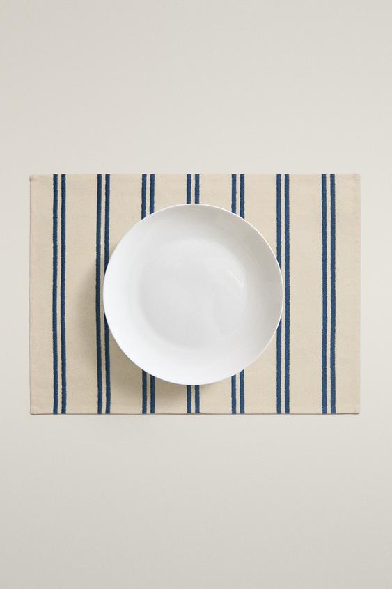 SET DE TABLE RAYURES BRODÉES - Bleu de Zara - Image 4