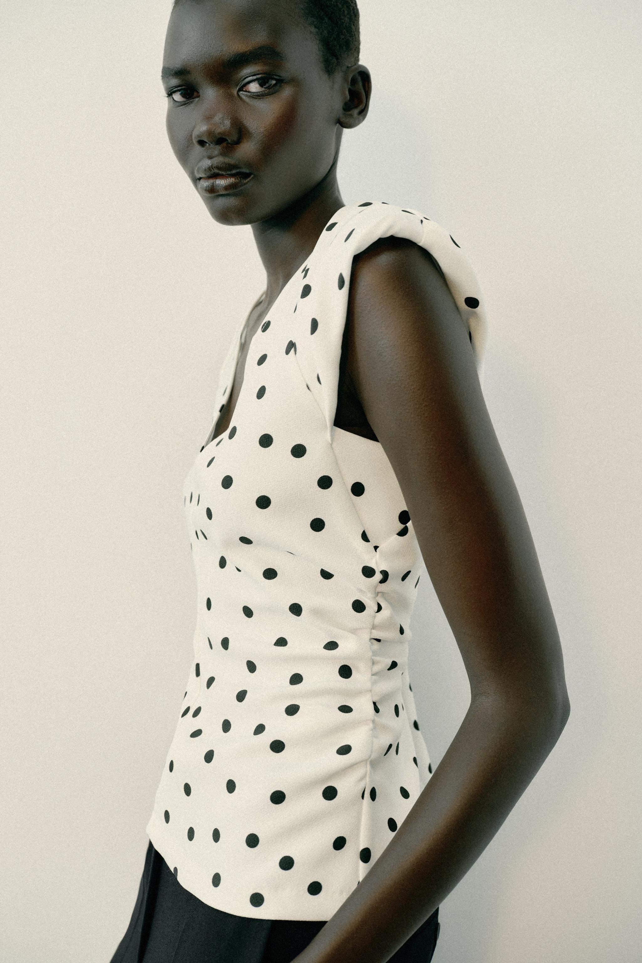 Женские рубашки Zara POLKA DOT SHOULDER PAD TOP — фото 5