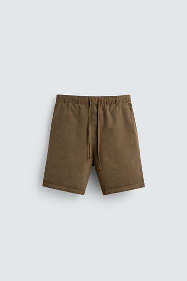 LYOCELL-COTTON RELAXED FIT BERMUDA SHORTS - Brown by Zara