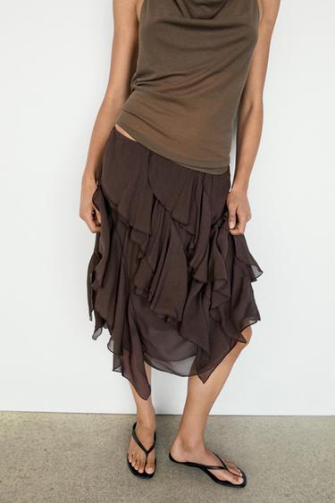 Flowing ruffled midi skirt — Chocolate 2
