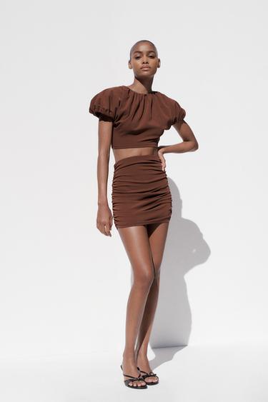 MINI JUPE À FRONCES - Marron clair de Zara