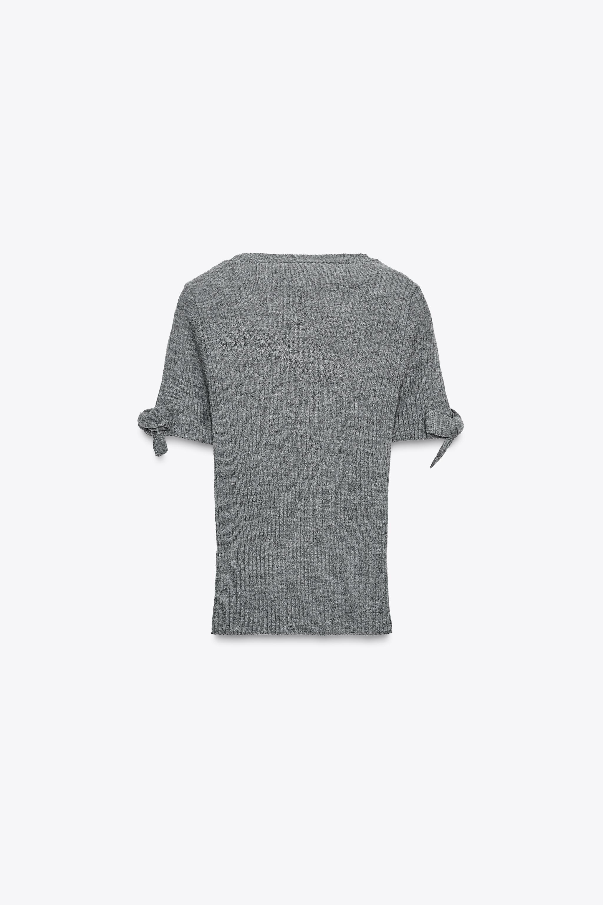 RIBBED KNIT SWEATER WITH BOWS - Gray | ZARA United States