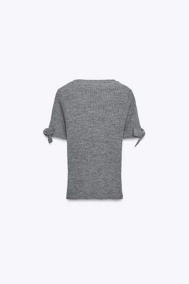 RIBBED KNIT SWEATER WITH BOWS - Grey by Zara