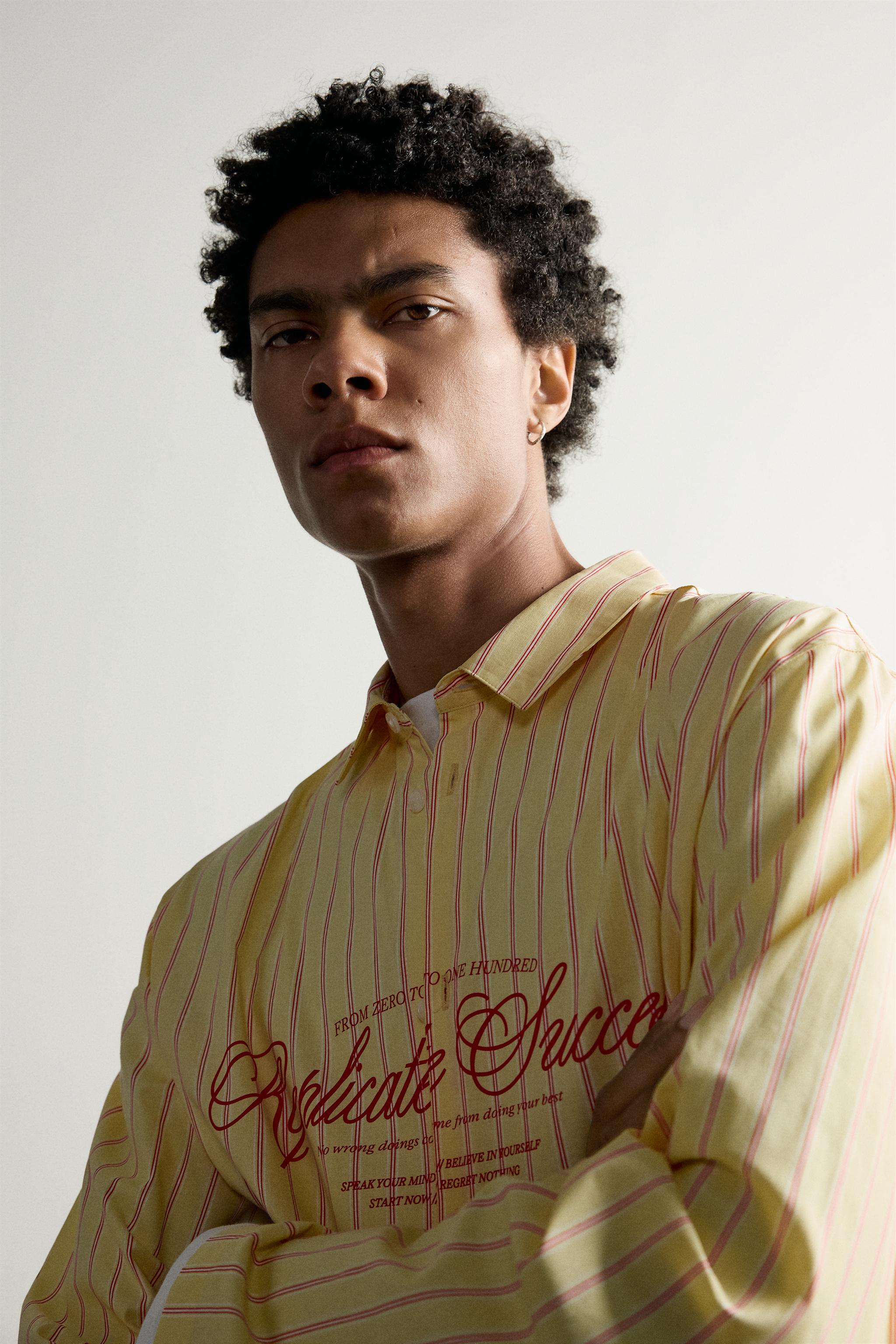 CHEMISE BOXY FIT RAYURES ET INSCRIPTION