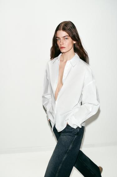 POPLIN SHIRT WITH DART DETAIL ON THE BACK - White by Zara - Image 4