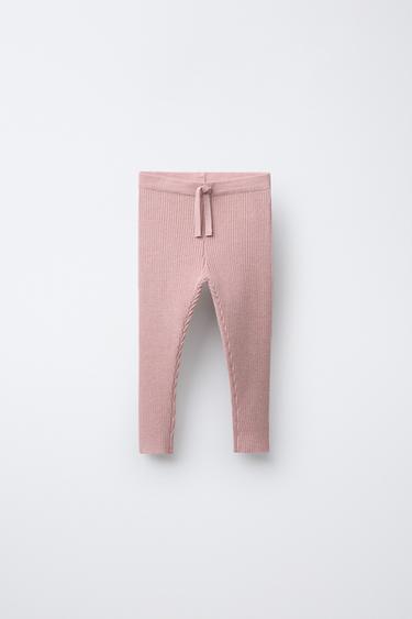 Zara RIBBED KNIT LEGGINGS - Pink