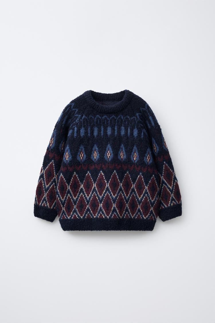 JACQUARD KNIT SWEATER Brown-Blue ZARA United Kingdom - Main Image