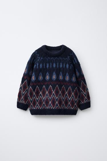 JACQUARD KNIT SWEATER - Brown-Blue by Zara - Image 0