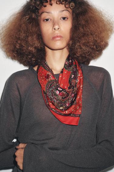 FOULARD IMPRIMÉ AVEC SOIE - Rouge de Zara - Image 0