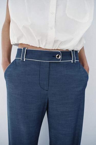 WIDE-LEG TROUSERS WITH CONTRASTING TRIMS - Blue by Zara - Image 3