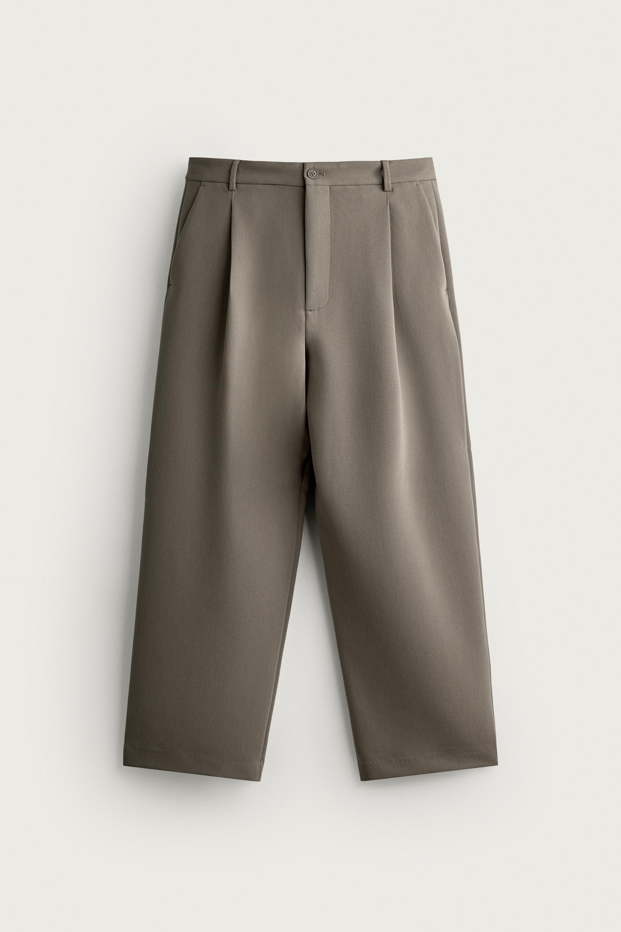 RELAXED FIT PLEATED PANTS — taupe brown