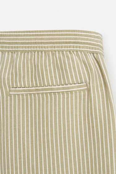 BERMUDA RAYURES LIN - VISCOSE - écru/vert kaki de Zara - Image 9