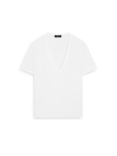 Zara Linen V-neck T-shirt - Oyster-white