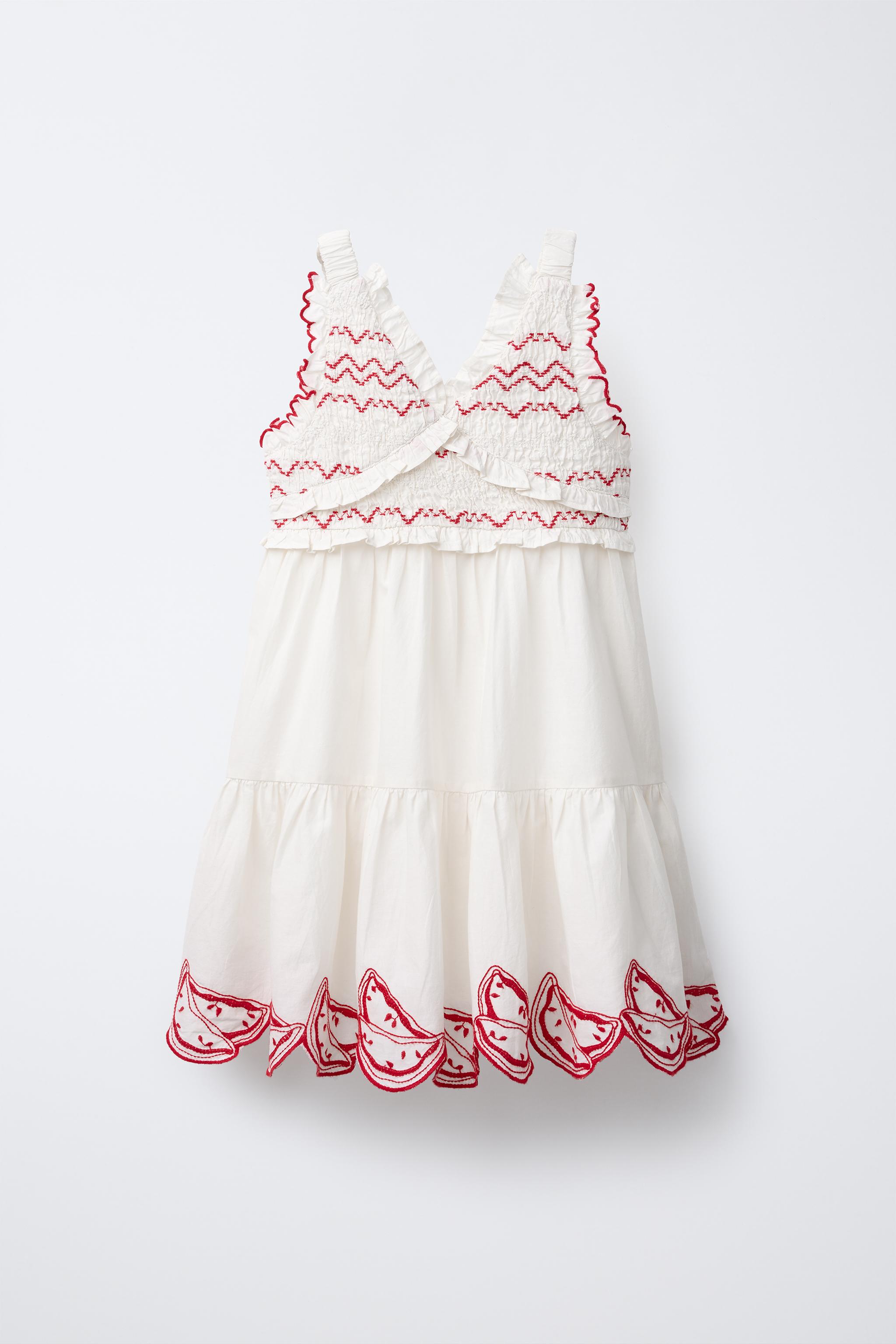 スイカ刺繍ワンピース - エクリュ/ レッド | ZARA Japan / 日本