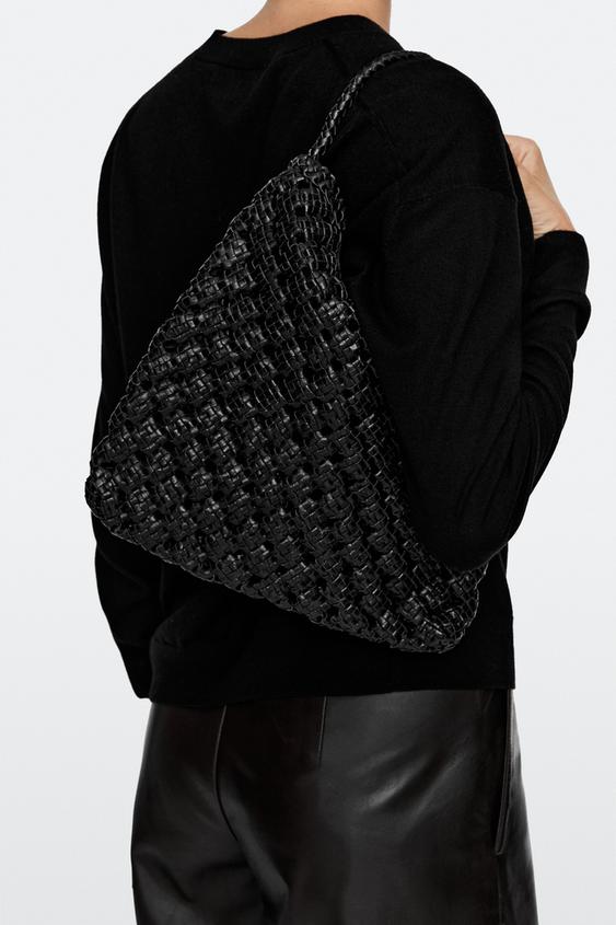 Zara Medium braided nappa leather bag - Black - Image 0
