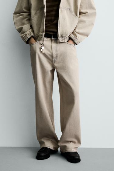 LOOSE FIT JEANS - Ecru / Brown by Zara