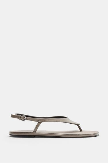 LIMITED EDITION FLAT LEATHER SANDALS - Grey by Zara - Image 0