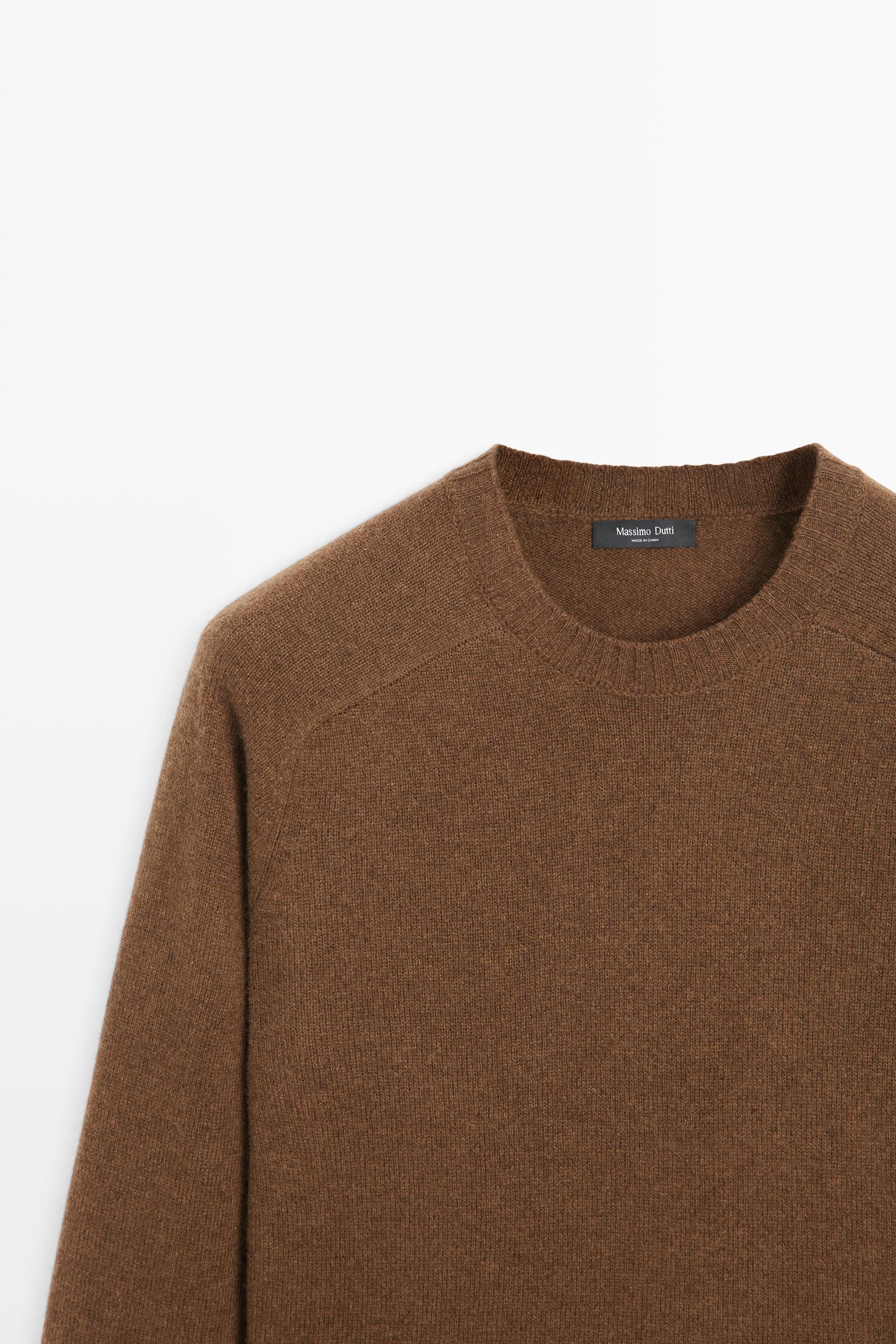 Wool-blend knit sweater with round neck