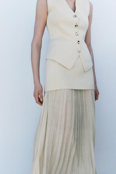 COMBINED PLEATED KNIT SKIRT - Mid-ecru by Zara