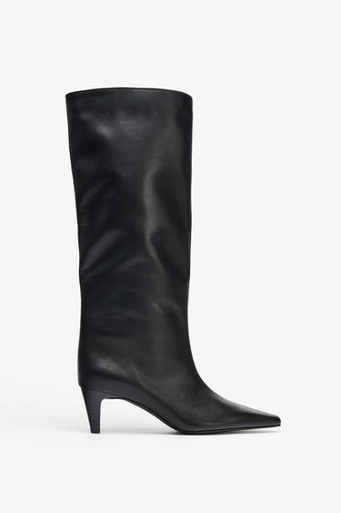 BOTTES À TALONS KITTEN EN CUIR - Noir de Zara