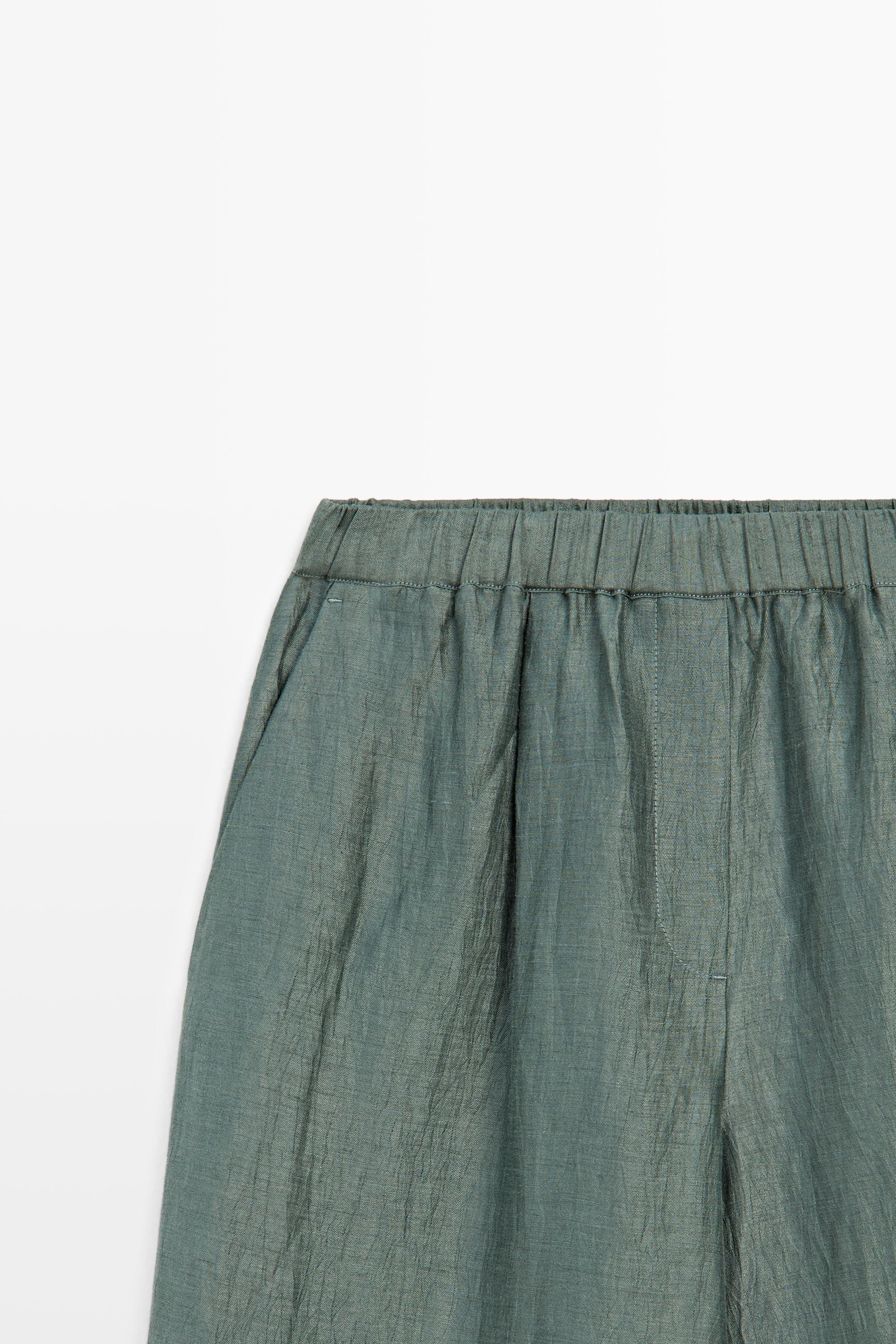 Flowing wide-leg linen blend trousers