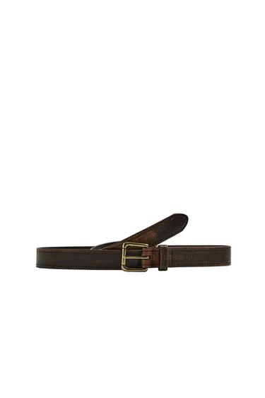 CINTURÓN PIEL EFECTO VINTAGE - Marrón de Zara - Imagen 0