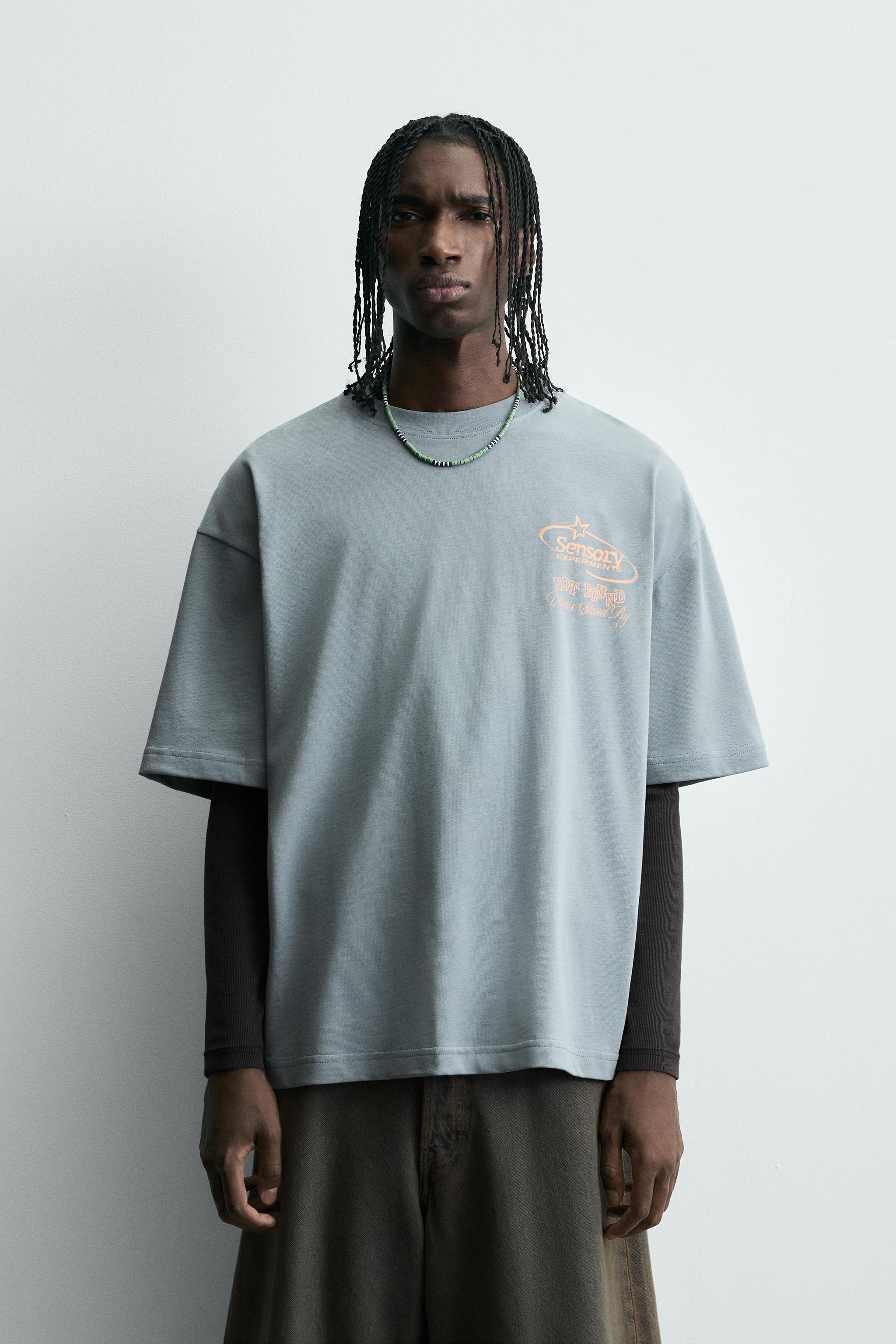 ウォッシュ加工プリントTシャツ - ウォッシュ空色 | ZARA Japan