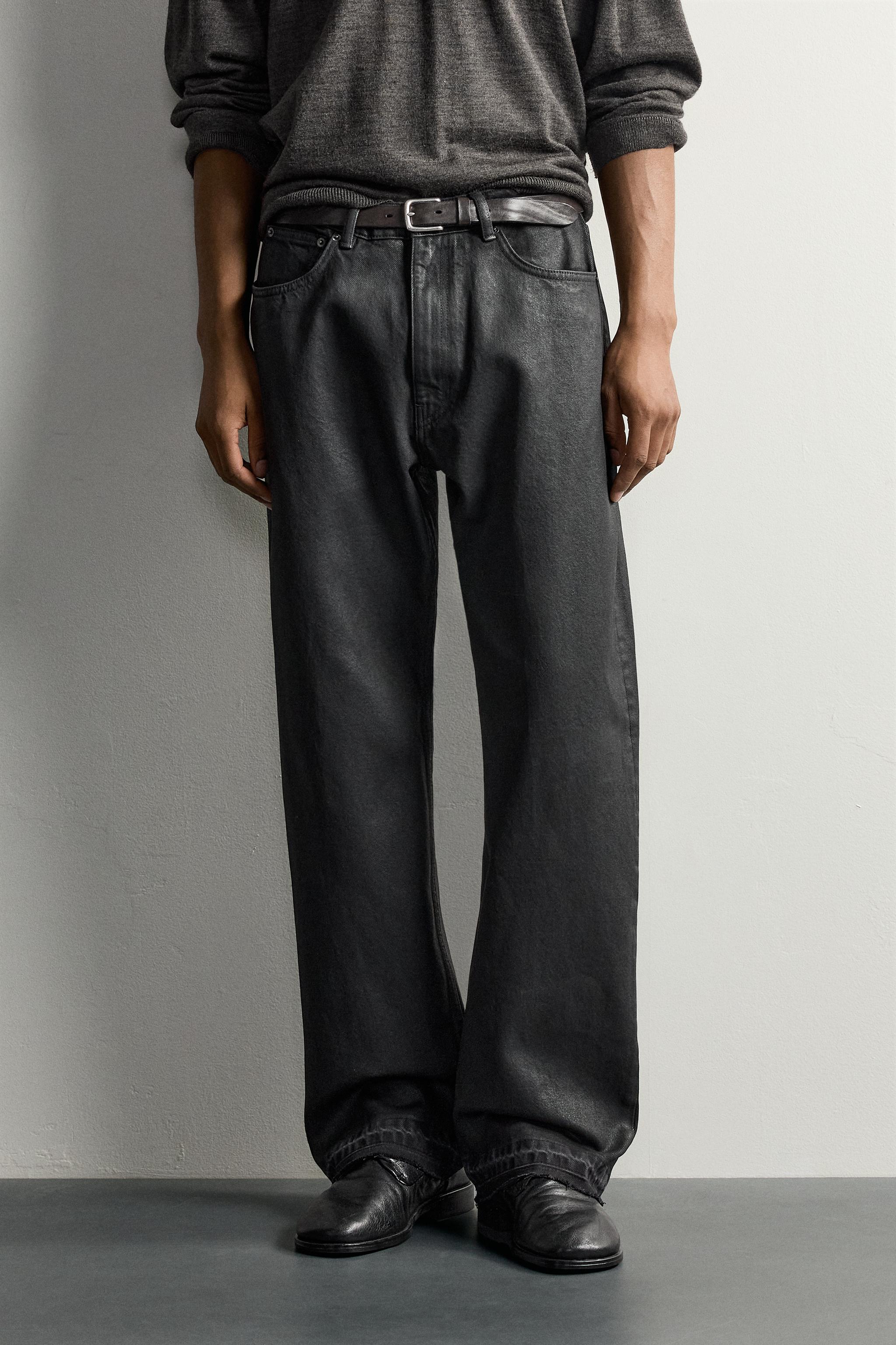 ワックスフィニッシュ加工 バギーフィットジーンズ - ブラック | ZARA