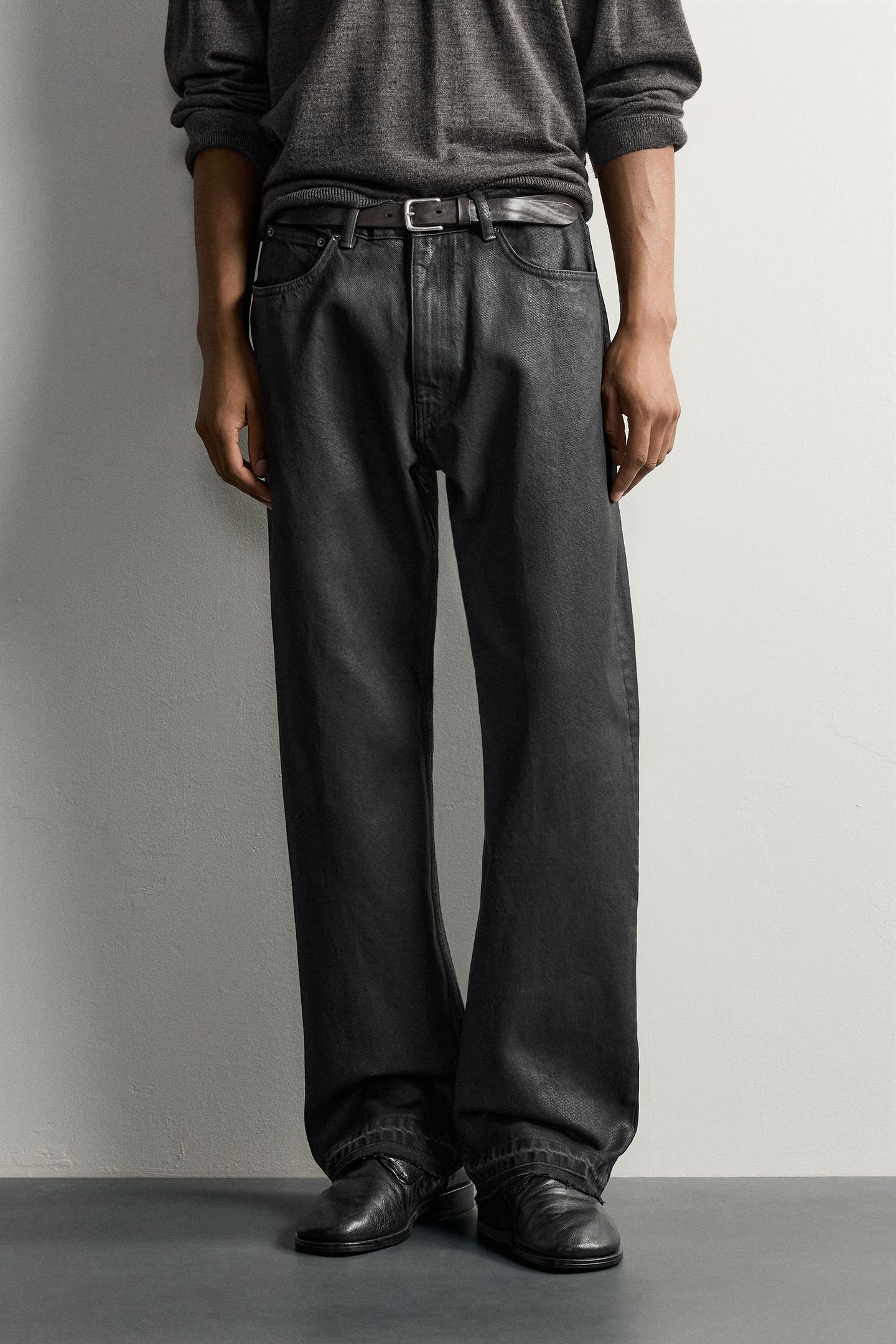 Мужские джинсы Zara Wax-Effect Loose Fit, цвет: Чёрный — фото 2