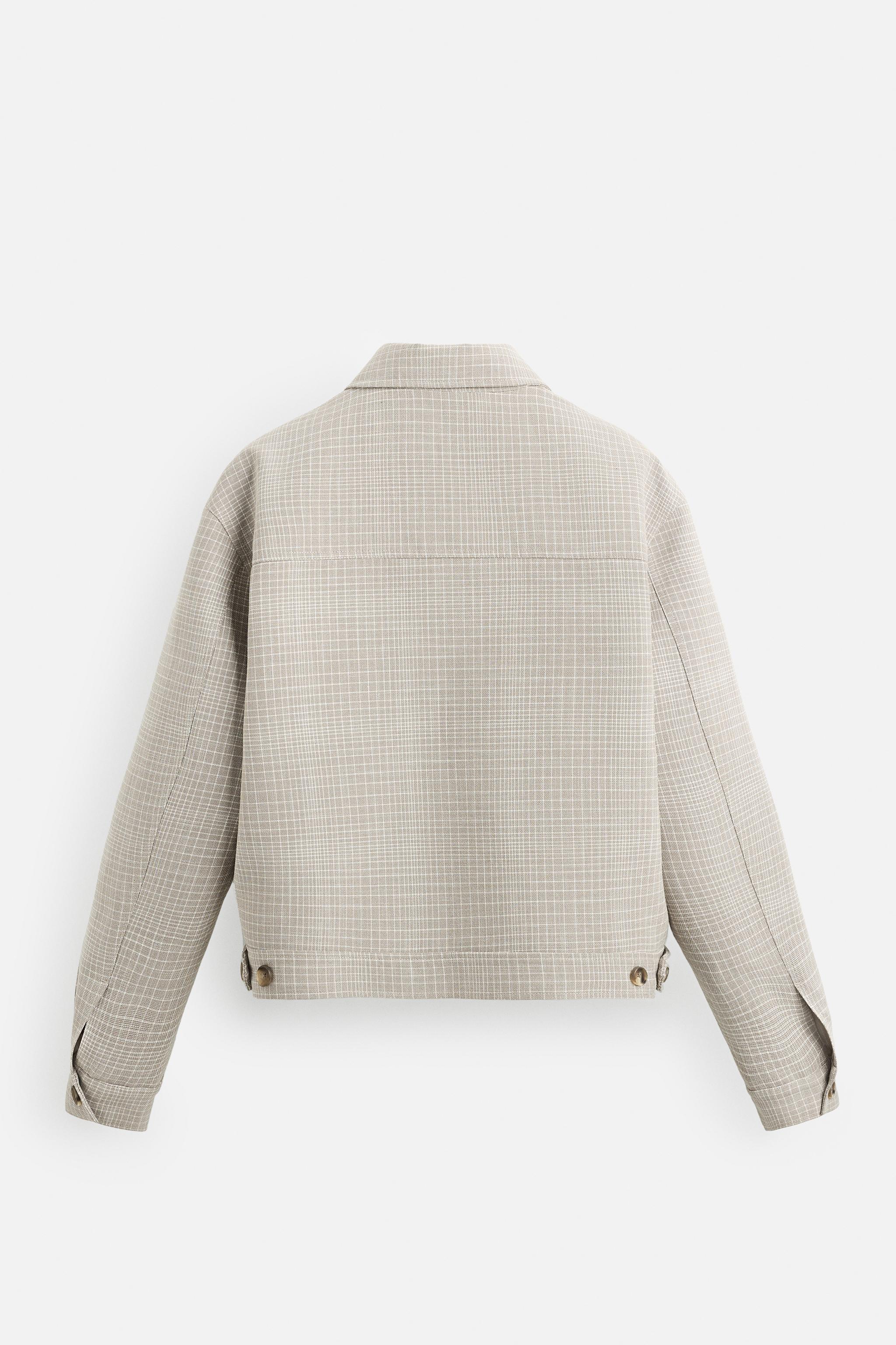 CROPPED FIT CHECKERED JACKET - Beige | ZARA United States