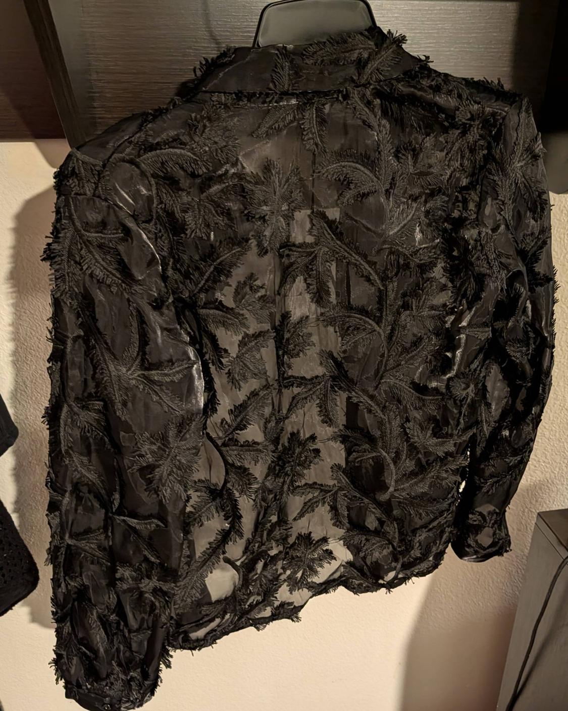 BLACK FEATHERY /SEE THREW LONG SLEEVE BUTTON UP SHIRT - Image 3
