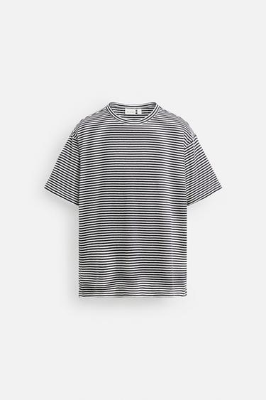 Zara STRIPED COTTON LINEN BLEND T-SHIRT - Striped