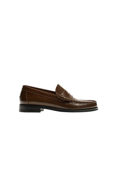 LEATHER PENNY LOAFERS - Cognac Brown by Zara