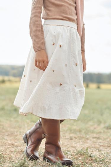 LIMITED EDITION EMBROIDERED FLORAL MIDI SKIRT - Ecru by Zara - Image 3