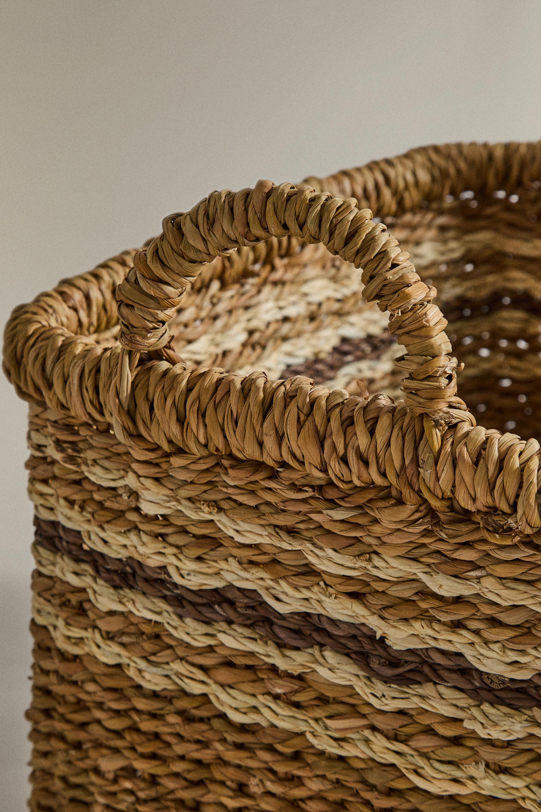 RECTANGULAR STRIPED BASKET — Brown