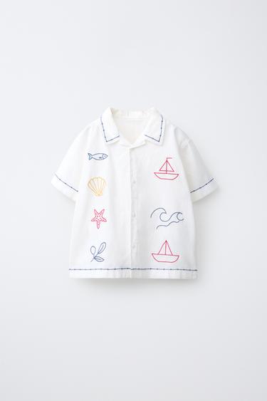 CAMISA BORDADOS CONTRASTE ALGODÓN Y LINO - Crudo de Zara