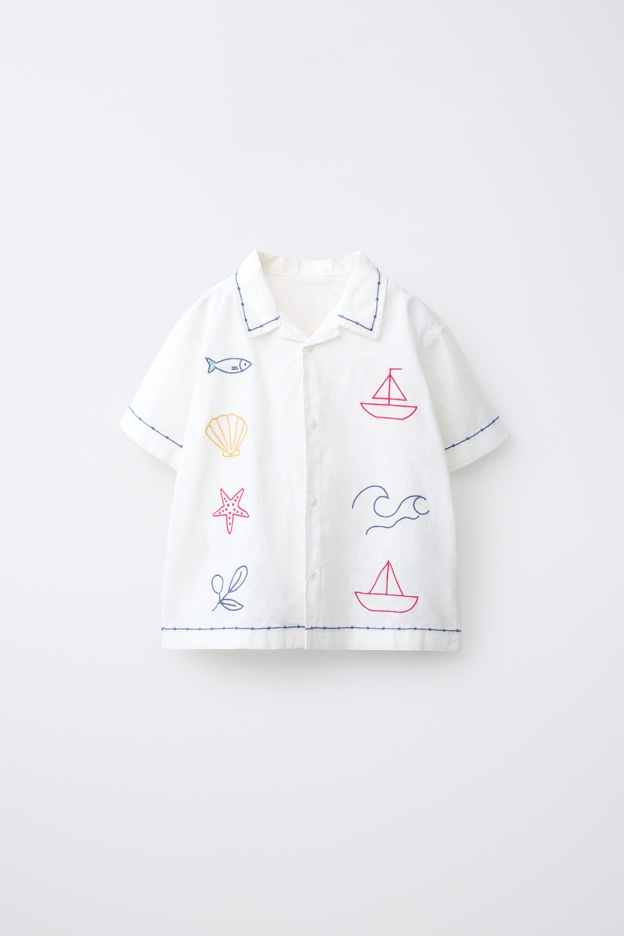CHEMISE BRODERIES CONTRASTE COTON ET LIN