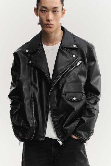 LEATHER EFFECT BIKER JACKET - Black by Zara