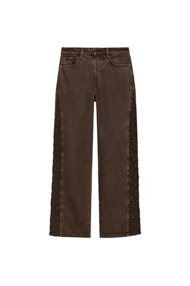 Z1975 LOOSE-FIT MID-WAIST JEANS WITH CROCHET - Brown by Zara