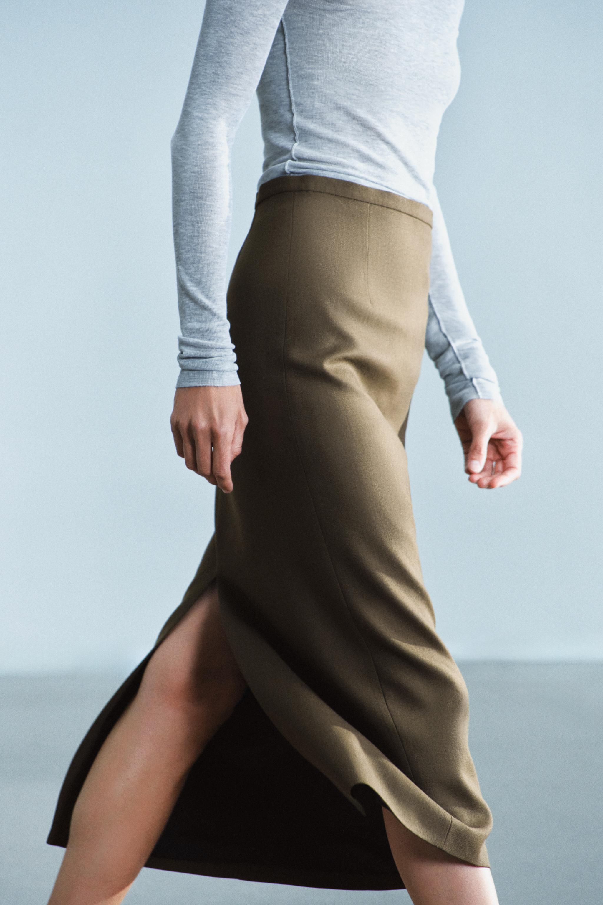 Zara ZW COLLECTION %100 YÜN DÜZ ETEK görsel 3
