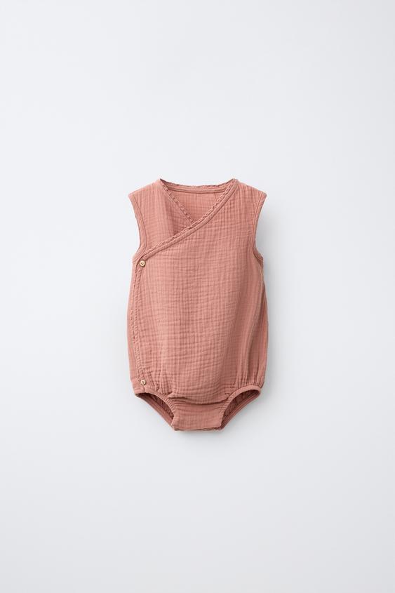 Zara 拼接蕾絲交叉連身褲 - 玫瑰紅色 - 圖片 0