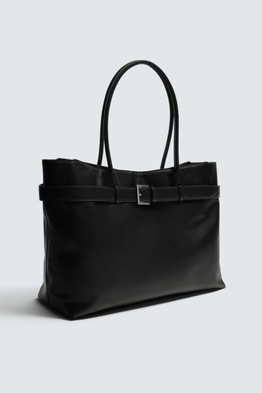 Zara BELT DETAIL SHOPPER BAG - Black
